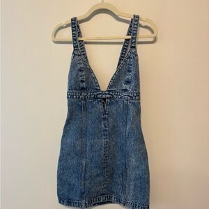 Re/Done Blue Denim V-Neck Dress